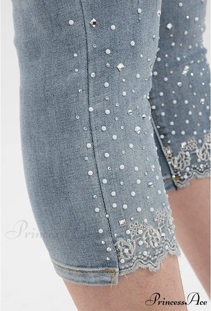 Capri Jeans Embroidered Stretch Mid-Rise Skinny Cropped Denim Capris - Image 14