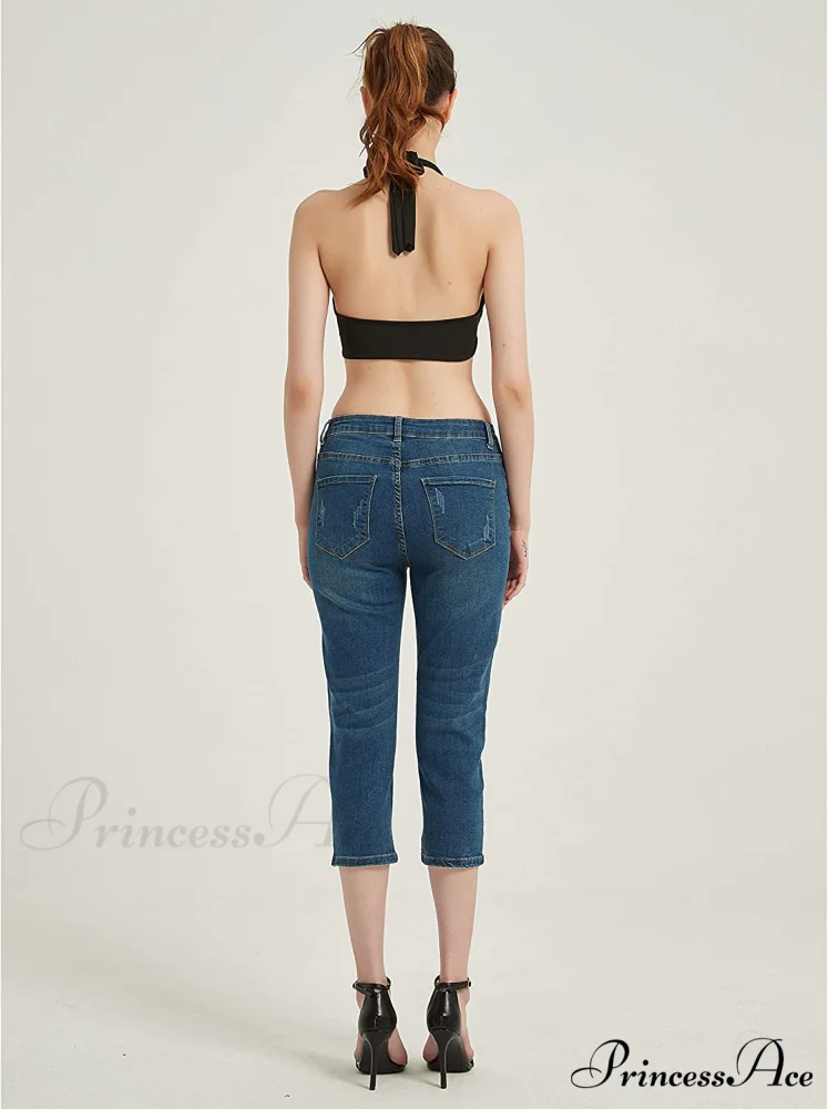 Capri Jeans Embroidered Stretch Mid-Rise Skinny Cropped Denim Capris - Image 2