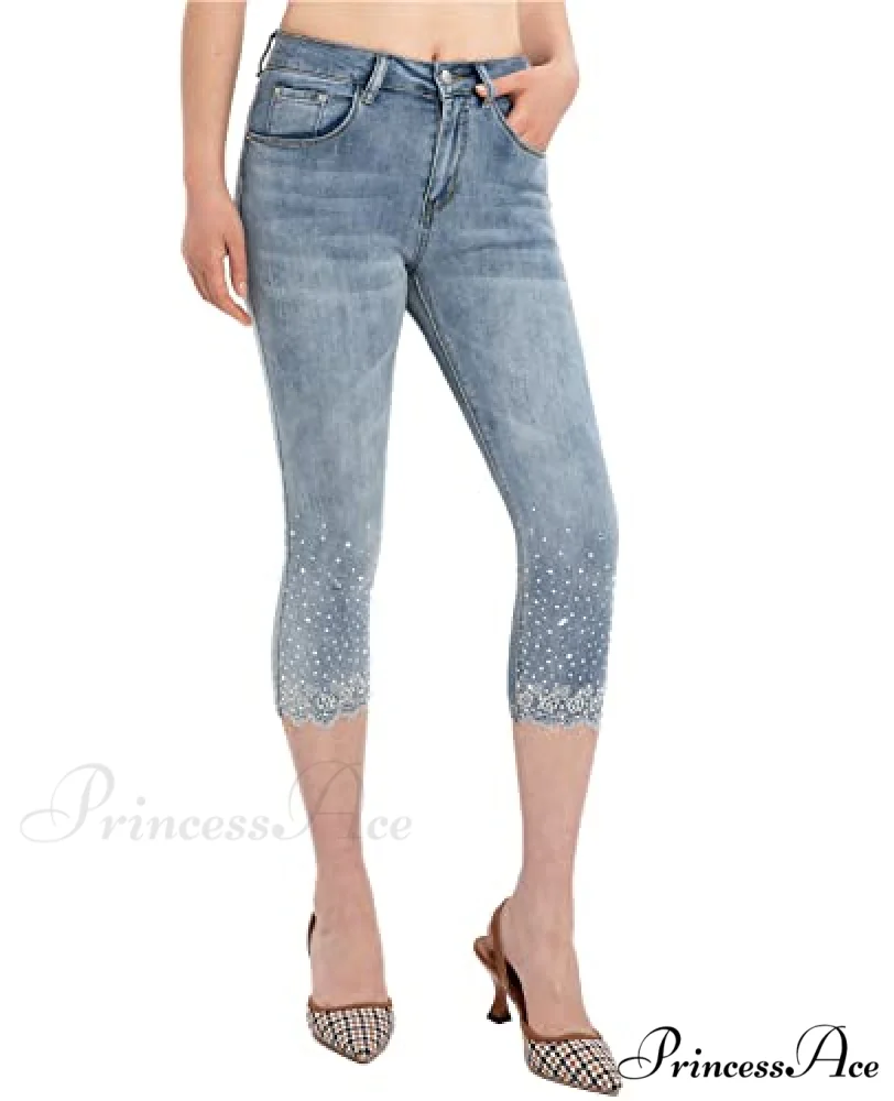 Capri Jeans Embroidered Stretch Mid-Rise Skinny Cropped Denim Capris - Image 7