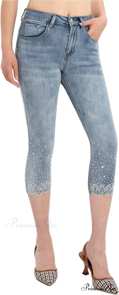 Capri Jeans Embroidered Stretch Mid-Rise Skinny Cropped Denim Capris - Image 8