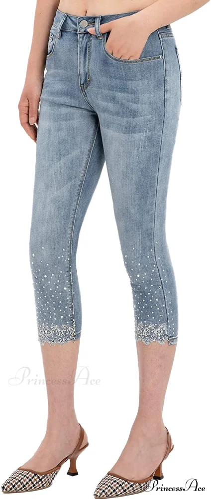 Capri Jeans Embroidered Stretch Mid-Rise Skinny Cropped Denim Capris - Image 9