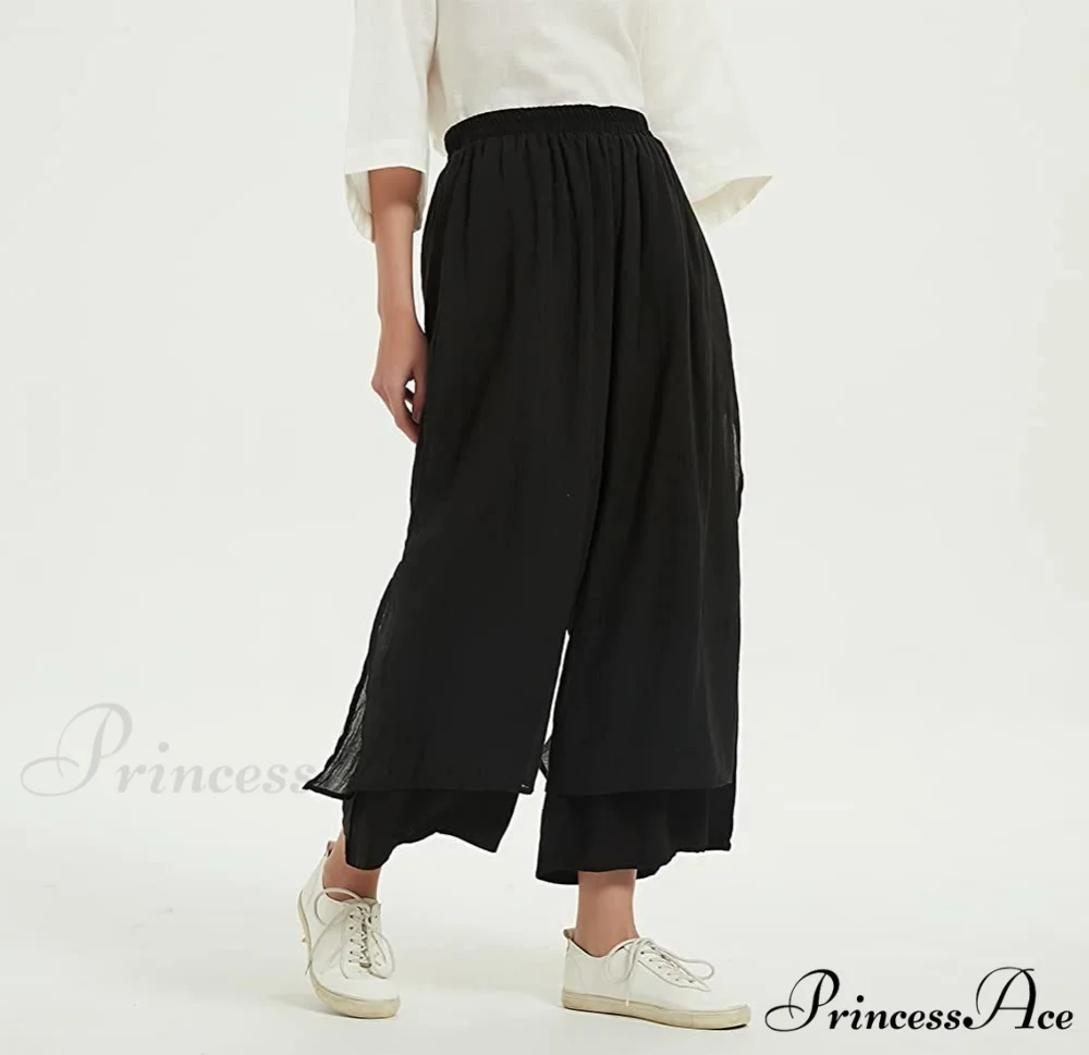 Women's Wide Leg Pants Loose Layer Elastic Waist Capris - Image 12