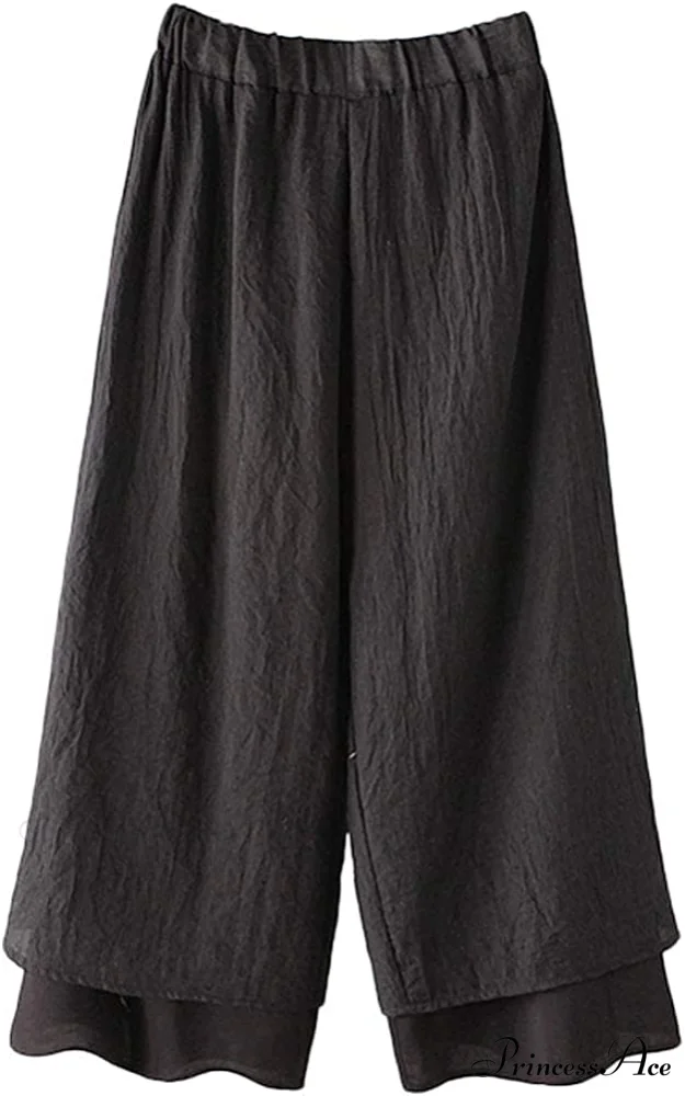 Women's Wide Leg Pants Loose Layer Elastic Waist Capris - Image 13
