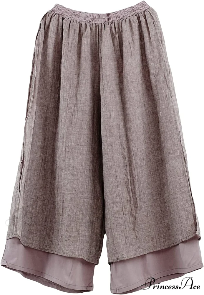 Women's Wide Leg Pants Loose Layer Elastic Waist Capris - Image 14