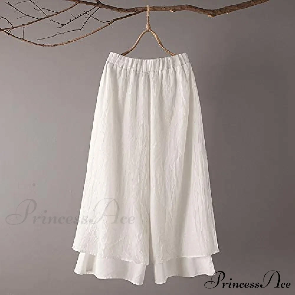 Women's Wide Leg Pants Loose Layer Elastic Waist Capris - Image 2