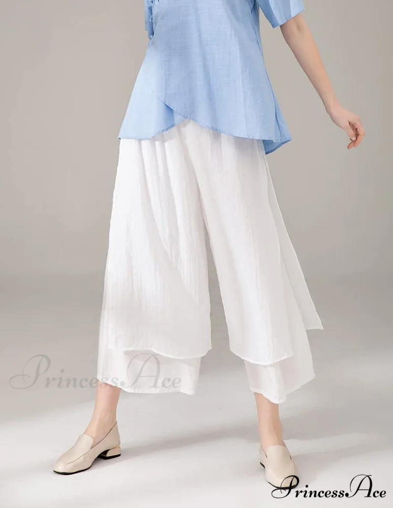 Women's Wide Leg Pants Loose Layer Elastic Waist Capris - Image 4