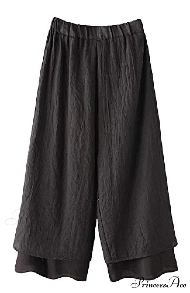 Women's Wide Leg Pants Loose Layer Elastic Waist Capris - Image 8