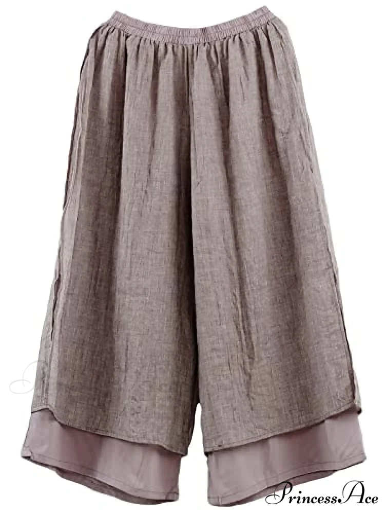 Women's Wide Leg Pants Loose Layer Elastic Waist Capris - Image 9
