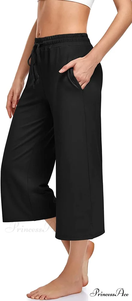 Wide Leg Drawstring Loose Lounge Pajama Capris Sweatpants - Image 2