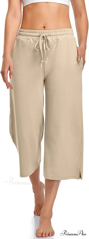 Wide Leg Drawstring Loose Lounge Pajama Capris Sweatpants - Image 42