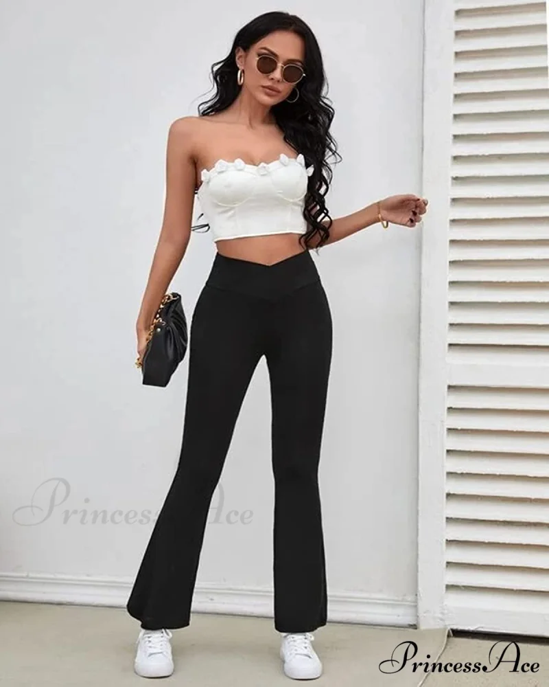 Cross High Waisted Bootcut Capris for Women Flare Yoga Pants - Image 15