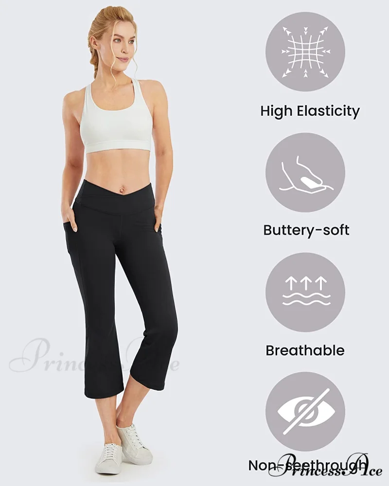 Cross High Waisted Bootcut Capris for Women Flare Yoga Pants - Image 6