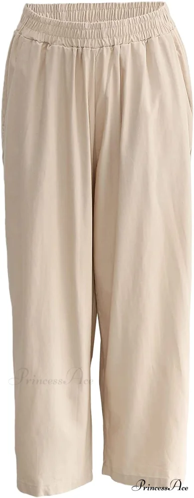 Womens Linen Capri Pants with Pockets Full Elastic Waistband Casual Pants - Image 11
