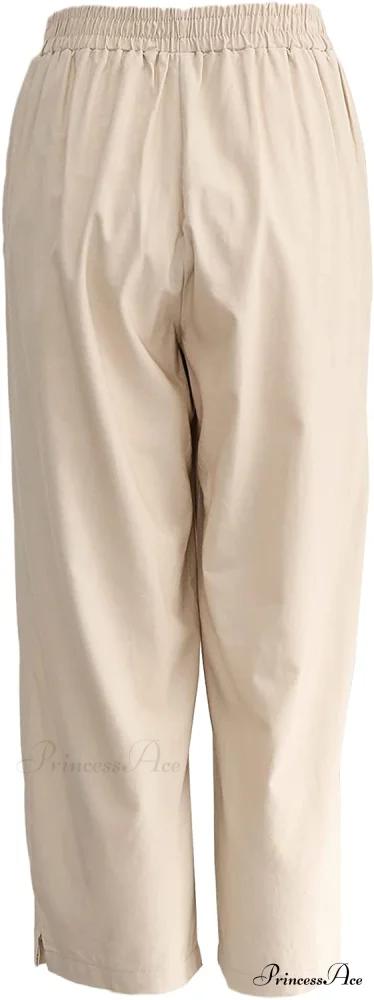 Womens Linen Capri Pants with Pockets Full Elastic Waistband Casual Pants - Image 12