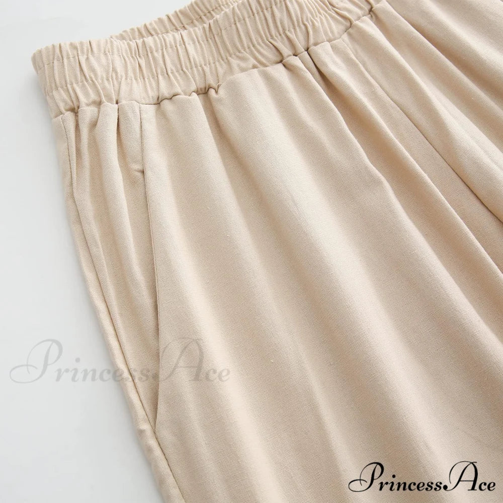 Womens Linen Capri Pants with Pockets Full Elastic Waistband Casual Pants - Image 14