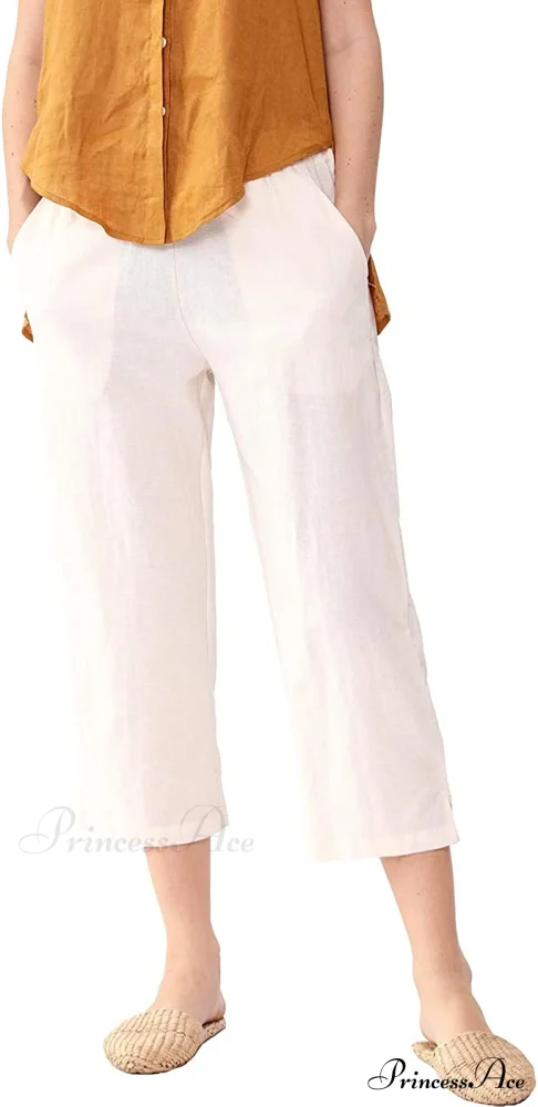 Womens Linen Capri Pants with Pockets Full Elastic Waistband Casual Pants - Image 17