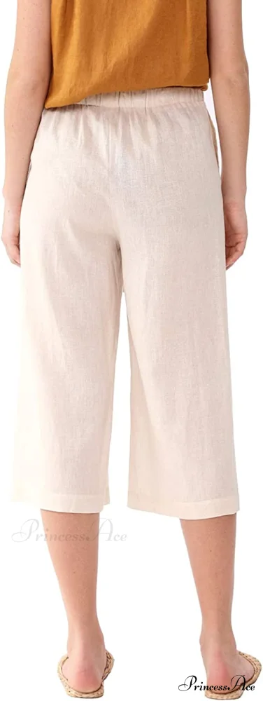 Womens Linen Capri Pants with Pockets Full Elastic Waistband Casual Pants - Image 18