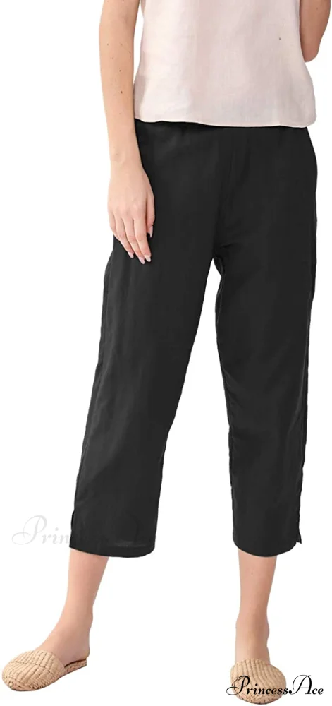 Womens Linen Capri Pants with Pockets Full Elastic Waistband Casual Pants - Image 21