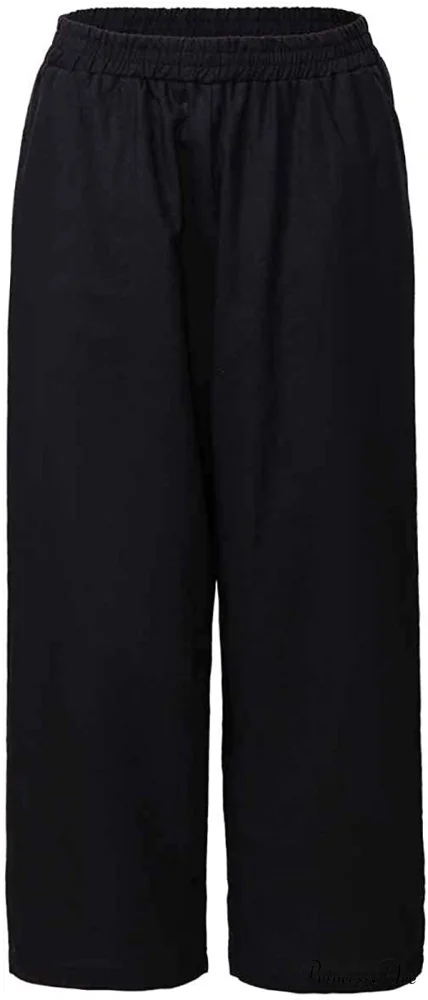 Womens Linen Capri Pants with Pockets Full Elastic Waistband Casual Pants - Image 22