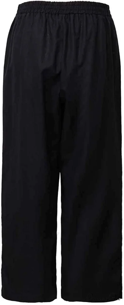 Womens Linen Capri Pants with Pockets Full Elastic Waistband Casual Pants - Image 23