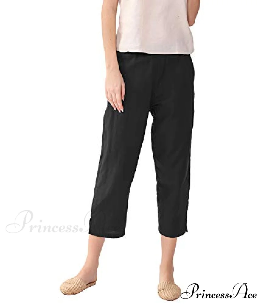 Womens Linen Capri Pants with Pockets Full Elastic Waistband Casual Pants - Image 26