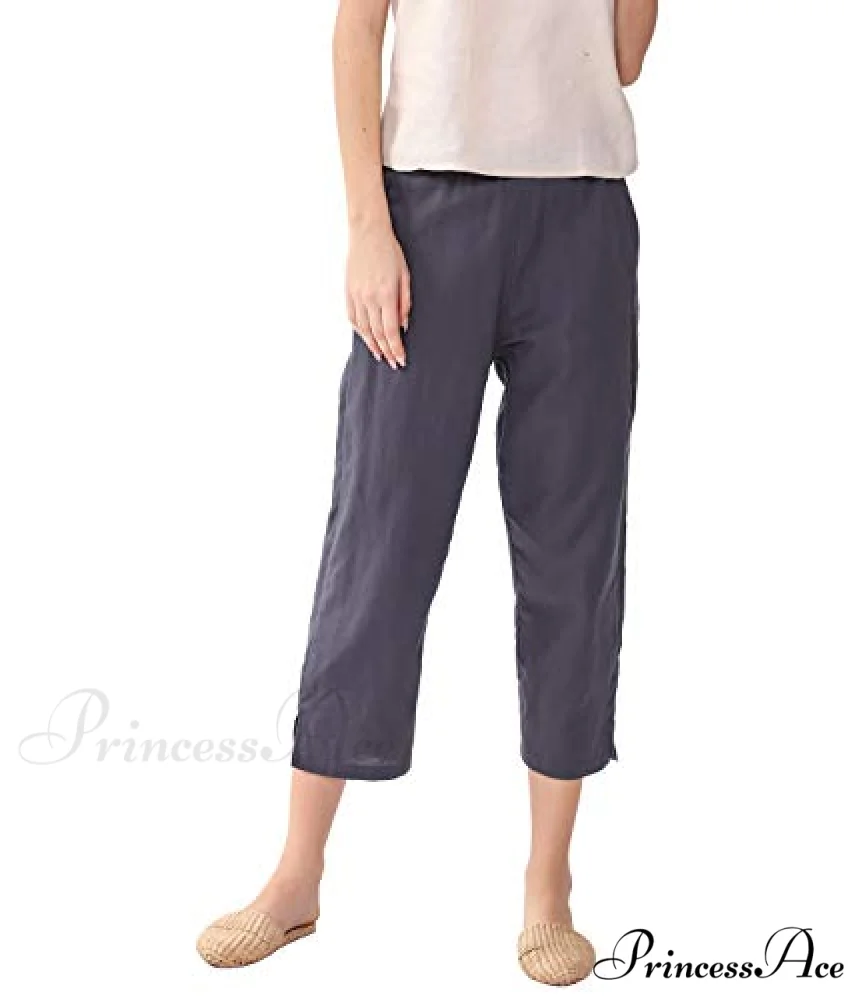 Womens Linen Capri Pants with Pockets Full Elastic Waistband Casual Pants - Image 28
