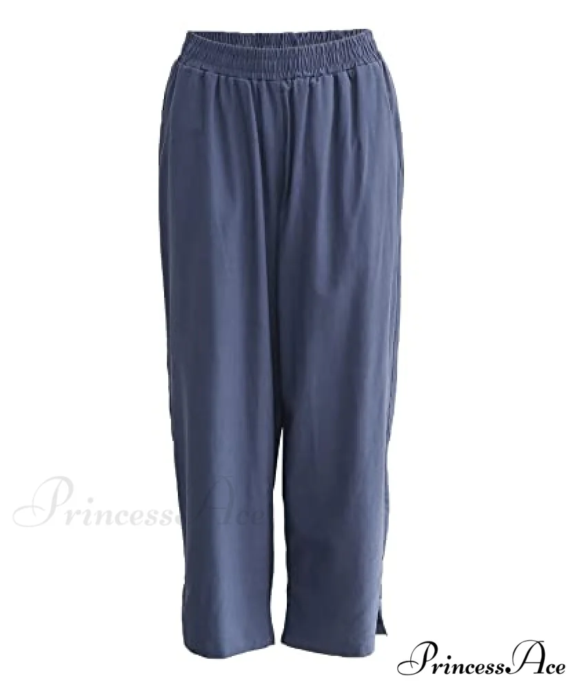 Womens Linen Capri Pants with Pockets Full Elastic Waistband Casual Pants - Image 29