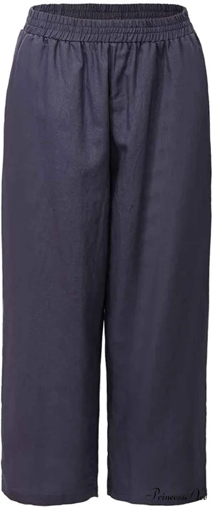 Womens Linen Capri Pants with Pockets Full Elastic Waistband Casual Pants - Image 3