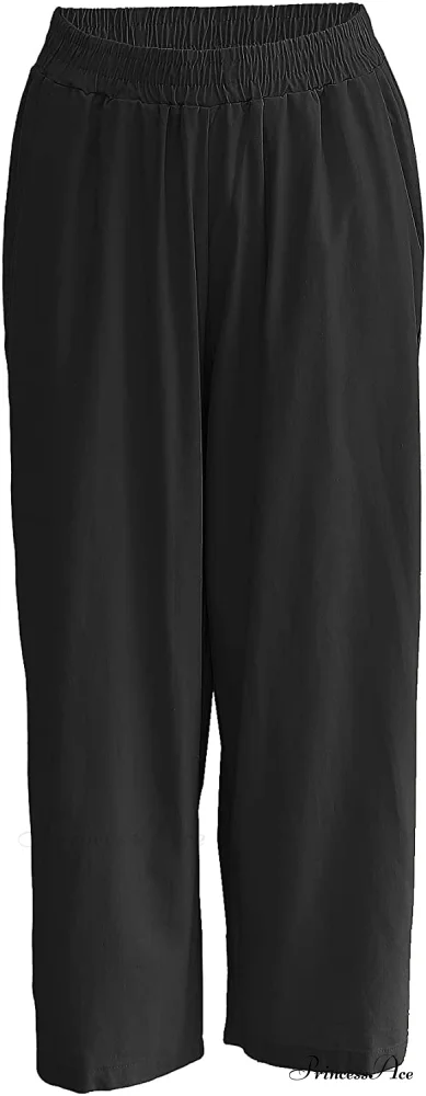 Womens Linen Capri Pants with Pockets Full Elastic Waistband Casual Pants - Image 31