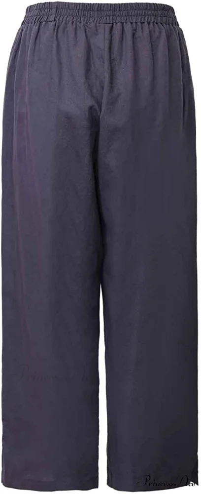 Womens Linen Capri Pants with Pockets Full Elastic Waistband Casual Pants - Image 4