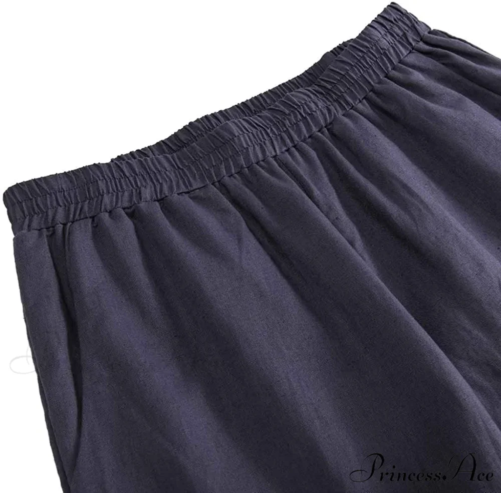 Womens Linen Capri Pants with Pockets Full Elastic Waistband Casual Pants - Image 5