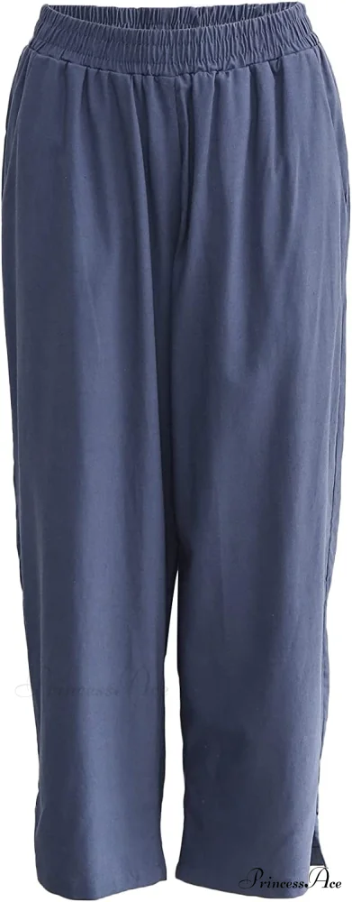 Womens Linen Capri Pants with Pockets Full Elastic Waistband Casual Pants - Image 7