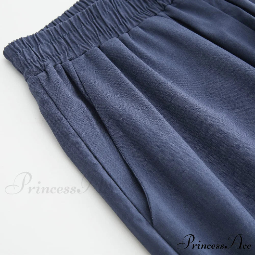 Womens Linen Capri Pants with Pockets Full Elastic Waistband Casual Pants - Image 8