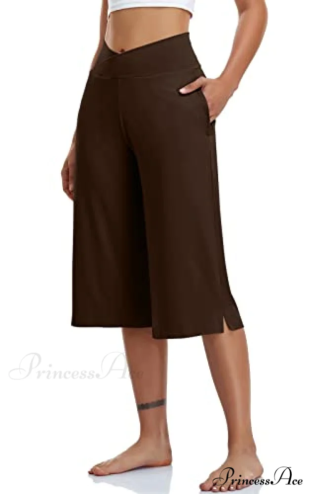 Casual Wide Leg Yoga Capris Crossover High Waist Capri Pants - Image 10