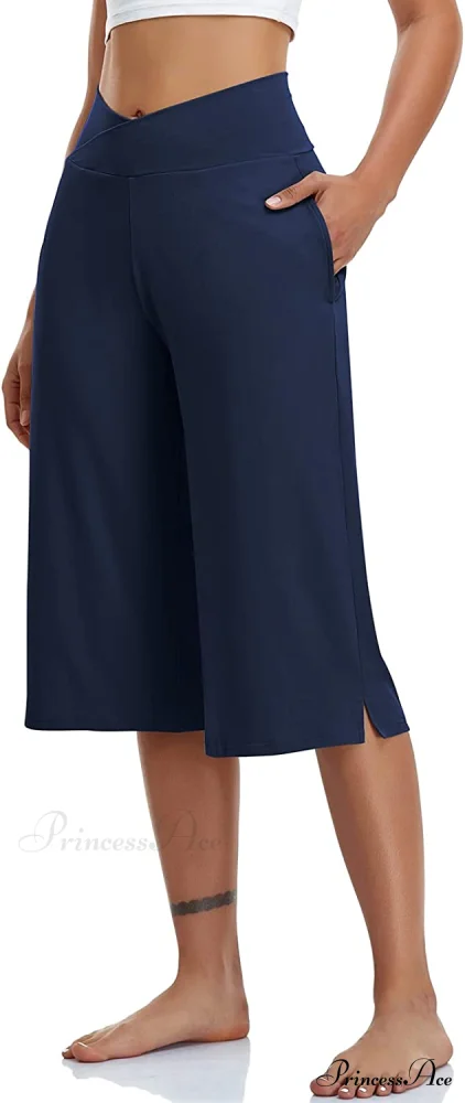 Casual Wide Leg Yoga Capris Crossover High Waist Capri Pants - Image 11