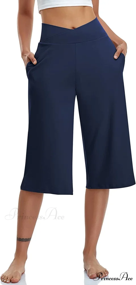 Casual Wide Leg Yoga Capris Crossover High Waist Capri Pants - Image 13