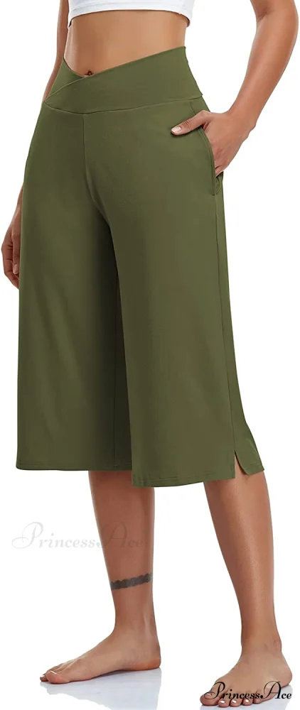 Casual Wide Leg Yoga Capris Crossover High Waist Capri Pants - Image 14