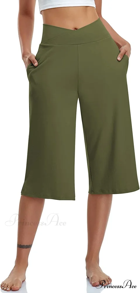 Casual Wide Leg Yoga Capris Crossover High Waist Capri Pants - Image 15