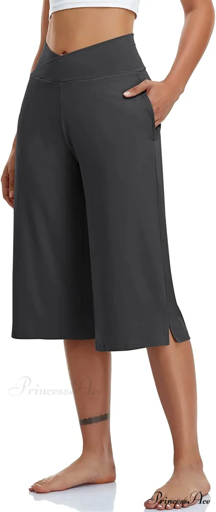 Casual Wide Leg Yoga Capris Crossover High Waist Capri Pants - Image 17