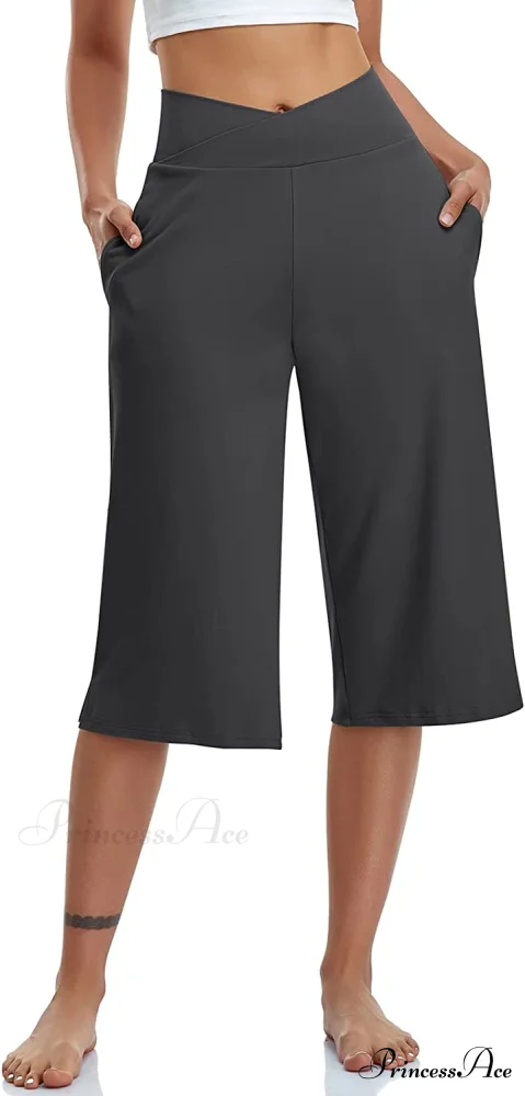 Casual Wide Leg Yoga Capris Crossover High Waist Capri Pants - Image 18