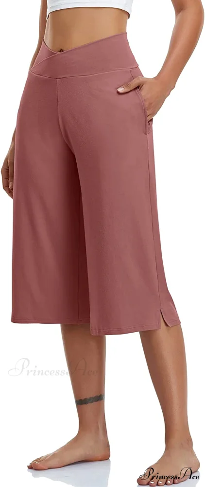 Casual Wide Leg Yoga Capris Crossover High Waist Capri Pants - Image 20