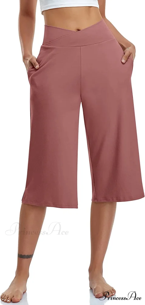 Casual Wide Leg Yoga Capris Crossover High Waist Capri Pants - Image 21