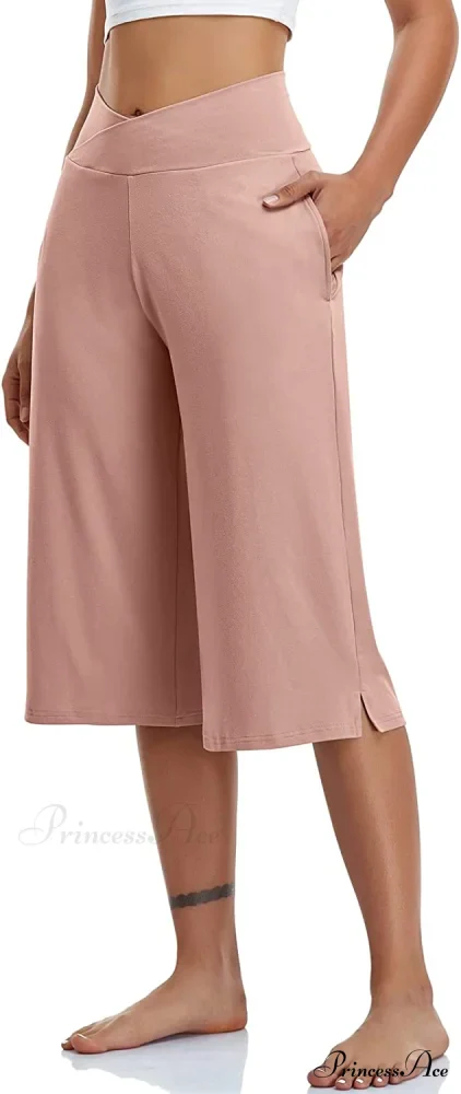 Casual Wide Leg Yoga Capris Crossover High Waist Capri Pants - Image 23