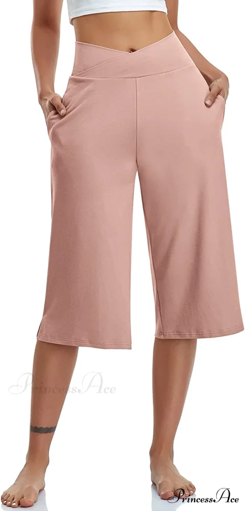 Casual Wide Leg Yoga Capris Crossover High Waist Capri Pants - Image 24