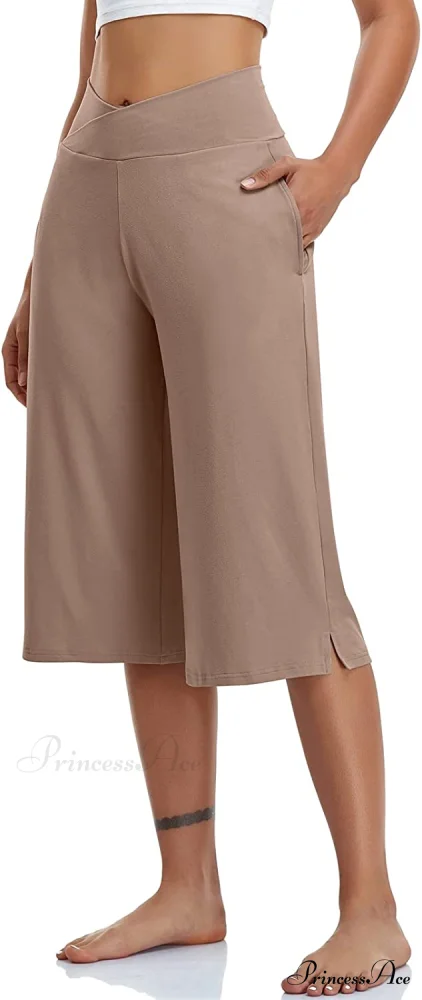 Casual Wide Leg Yoga Capris Crossover High Waist Capri Pants - Image 26