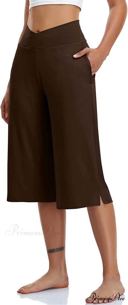 Casual Wide Leg Yoga Capris Crossover High Waist Capri Pants - Image 27