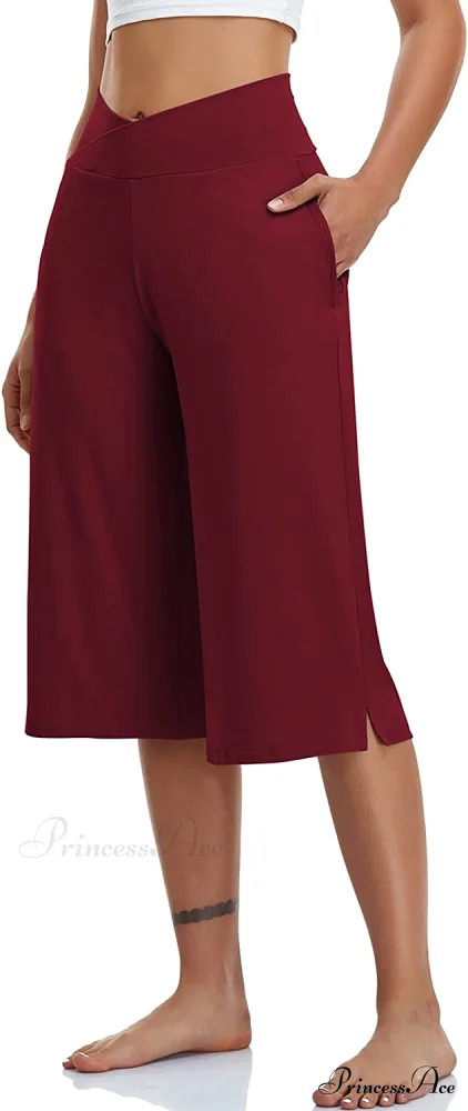Casual Wide Leg Yoga Capris Crossover High Waist Capri Pants - Image 28