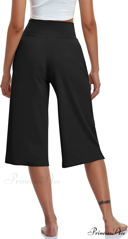 Casual Wide Leg Yoga Capris Crossover High Waist Capri Pants - Image 3