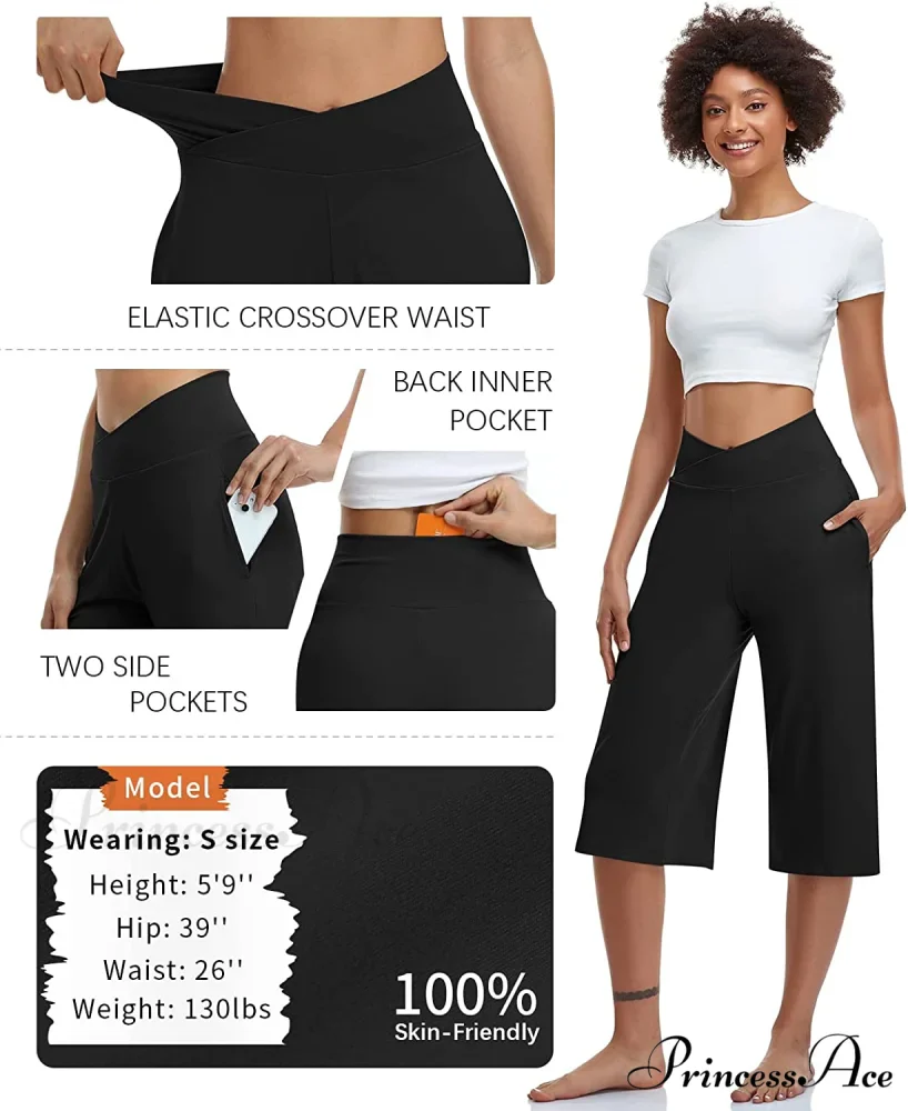 Casual Wide Leg Yoga Capris Crossover High Waist Capri Pants - Image 4