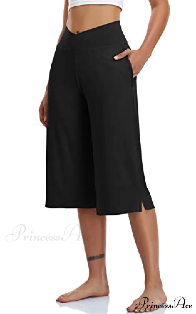 Casual Wide Leg Yoga Capris Crossover High Waist Capri Pants - Image 5